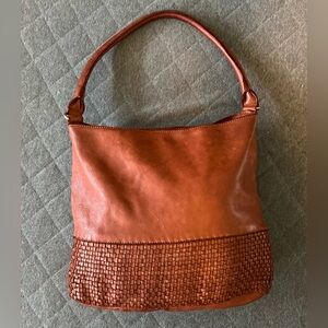 MARTA PONTI Portugal Cognac Brown Partially Woven Leather Hobo Shoulder Bag